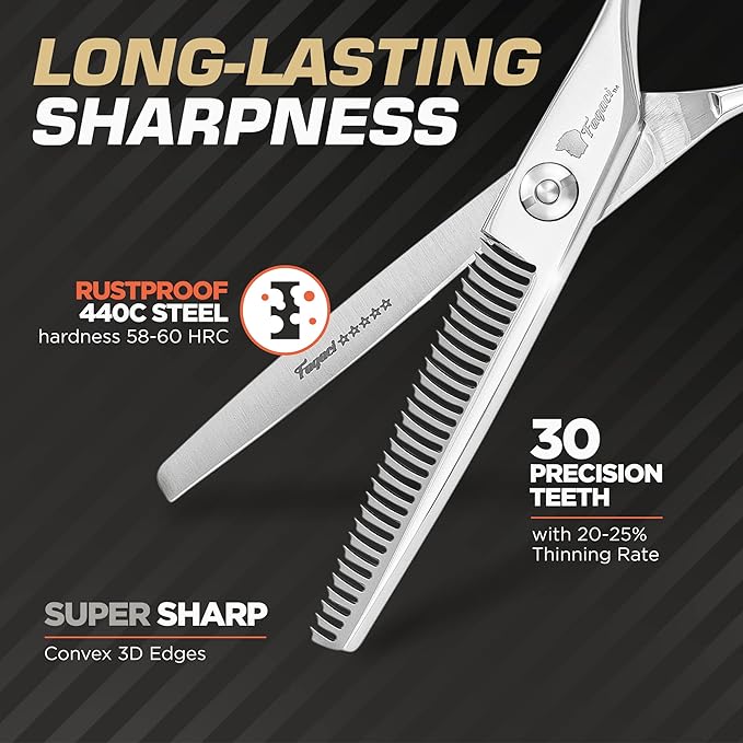 Fagaci Professional Thinning Shears & Hair Trimmer Set 6" Extremely Sharp, 440C Steel Thinning Scissors Extremely Sharp, Hair Scissors & Hair Edger T-Blades