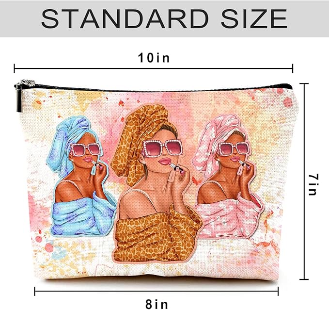 Givotin Cute Makeup Bag for Purse Canvas Waterproof Funny Cosmetic Bags for Women Zipper Travel Toiletry Pouch-Fashion Clipart African American Makeup Bags