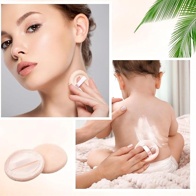 SiliFine 40 Pcs Cotton Powder Puffs Bulk Washable, 2.36 Inch Round Makeup Dusting Puff with Ribbon for Loose and Pressed Powder Face Body Cosmetic, Beige