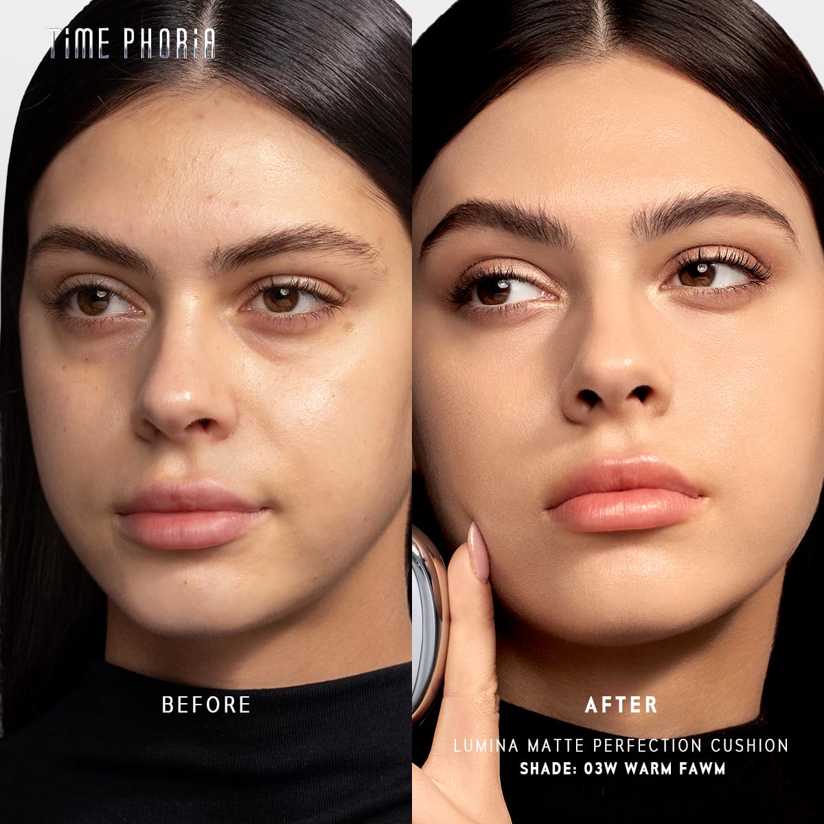 TIMEPHORIA Timeless Lumina Matte Cover Cushion Foundation -03W Warm Fawn, Full Coverage Air Cushion, Lightweight & Natural Flawless Matte Finish, 12H Oil Control, Long-Lasting, Waterproof, Sweatproof