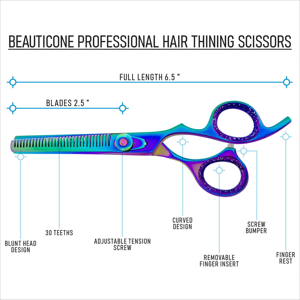 BEAUTICONE Professional Hair Thinning Scissors – Barber Texturizing Shears with Stainless Steel Teeth Blade, Leather Pouch Included, Salon Thinning Shears for Men & Women, Multi