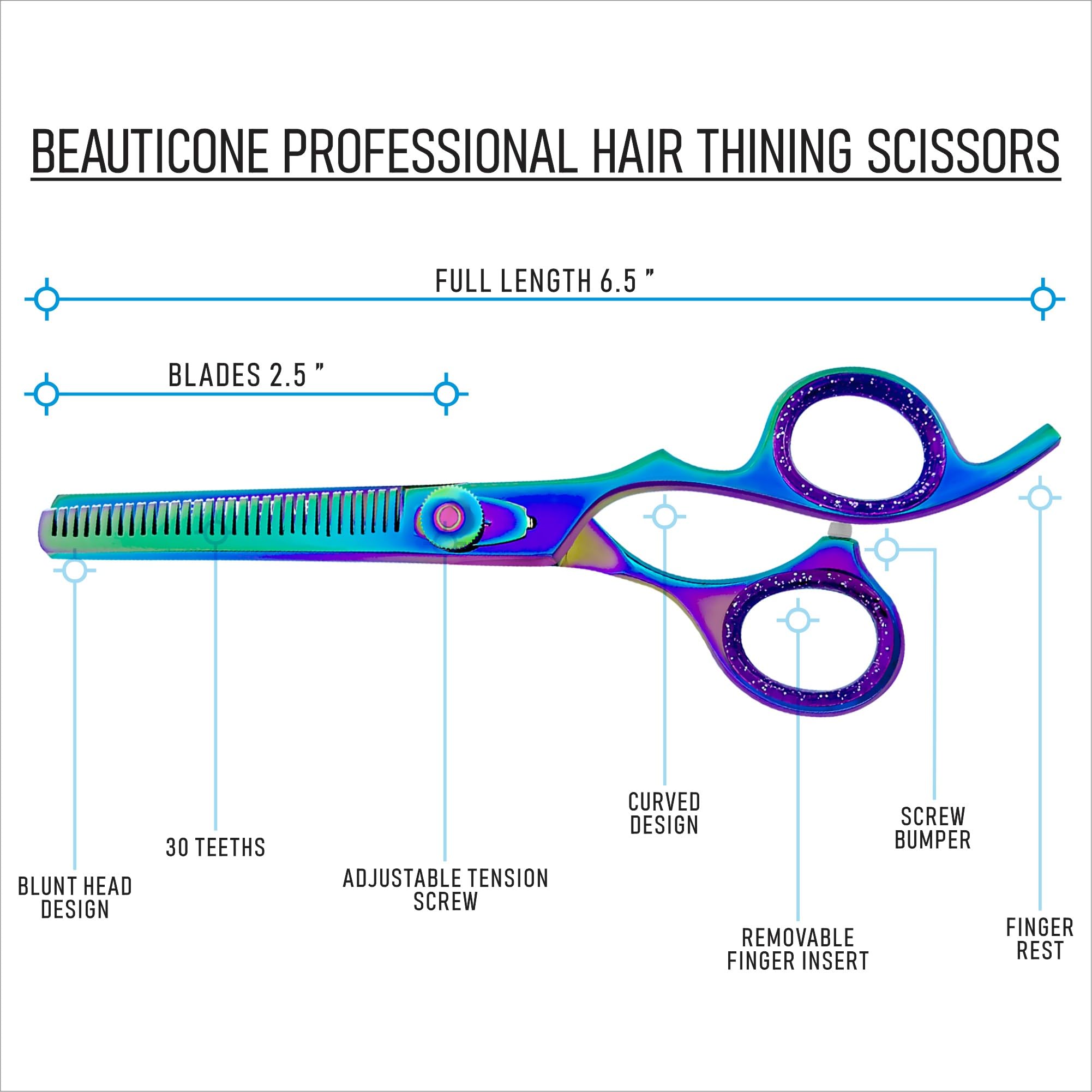 BEAUTICONE Professional Hair Thinning Scissors – Barber Texturizing Shears with Stainless Steel Teeth Blade, Leather Pouch Included, Salon Thinning Shears for Men & Women, Multi