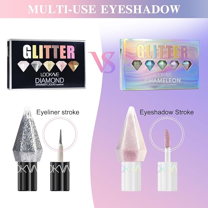 MooGlamor 5 Pcs Liquid Glitter Eyeshadow Set Colorful Eyeliner with Long-Lasting and Waterproof Shinning Eye Shadow Gift for Women Eye Makeup(Diamond A)