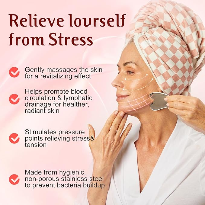 erdnretl Gua Sha Facial Tools and Face Roller Set, Stainless Steel Facial Sculpting Eyes Roller Guasha for Face, Chin & Jawline Sculpting,Skin Care (Silver)
