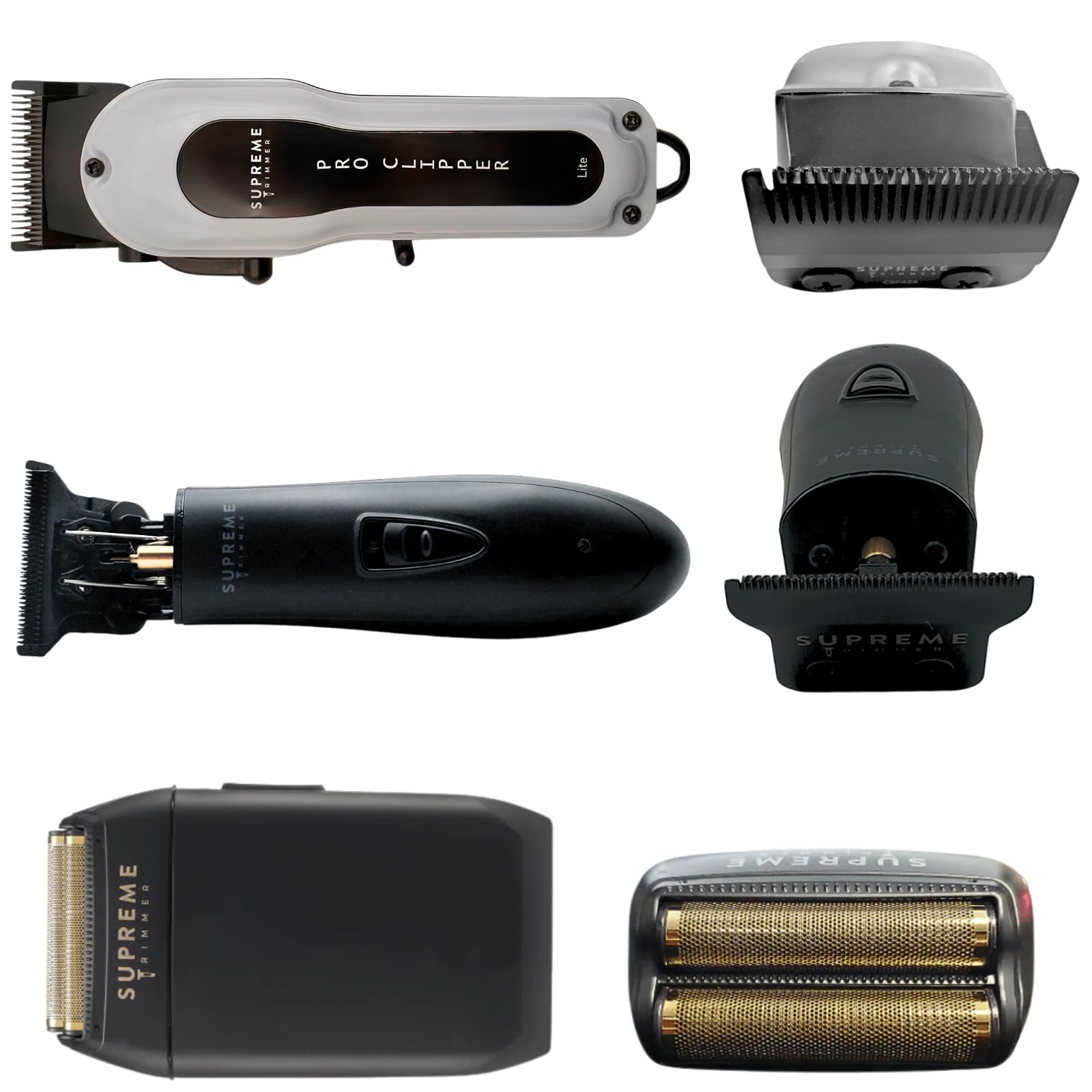 Supreme Trimmer 3-in-1 Barber Bundle | Pro Clipper Lite, DLC T-Shaper Trimmer & Crunch Foil Shaver | Professional Beard Trimmer Men’s Hair Clipper Kit | Black Lite Bundle