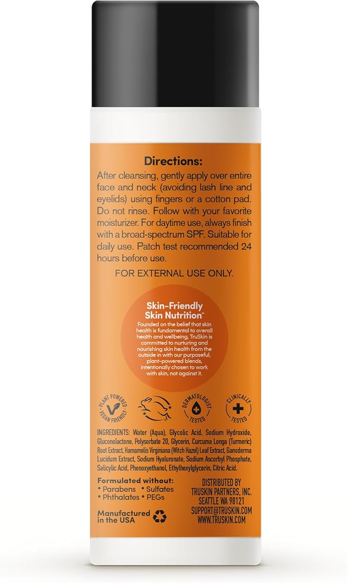TruSkin AHA PHA BHA Liquid Exfoliant Toner with Vitamin C, 4.2 fl oz