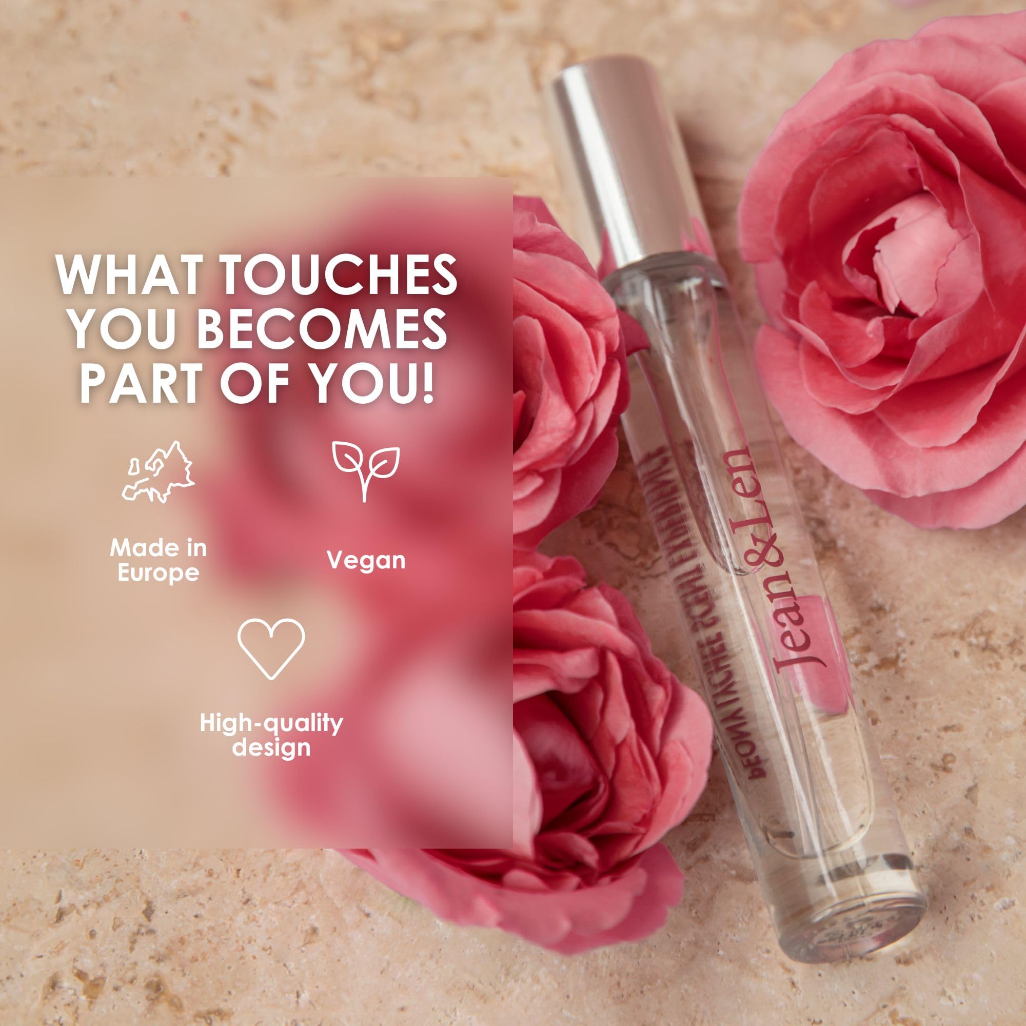 Jean & Len Scent Experience Peony & Lychee, Eau de Toilette with peony & lychee fragrance, practical mini perfume, ideal for on the go, minimalistic glass bottle, 0.34 Fl. Oz.