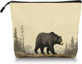 Scribesense Cosmetic Bags Travel Makeup Toilet Case Waterproof Pouch for Women Girls 6.7X9.45inches - Black Bear Walking in A Mountainous Forest Landscape
