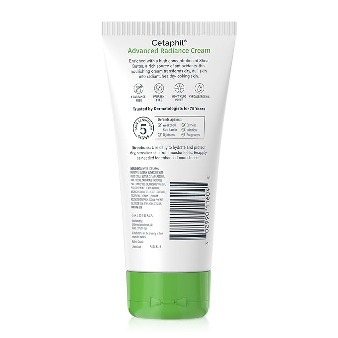 Cetaphil Advanced Radiance Face Cream, Shea Butter, Fragrance Free, 6 oz