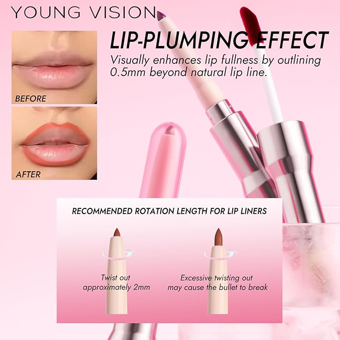 Mrettick 3 PCS Lip Liner and Lip Stain Combo Set, High Pigmented Long Lasting Velvet Lip Tint, Well-Defined Lipliner, Weightless Waterproof Not Animal Tested, Matte Finish Makeup