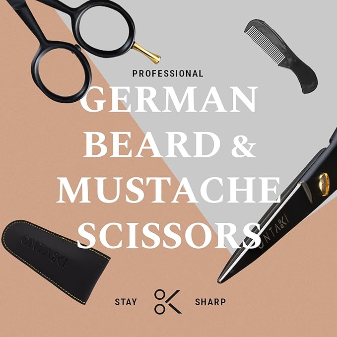 Ontaki Beard and Mustache Trimming Scissors & Combs for Men - 5" Black