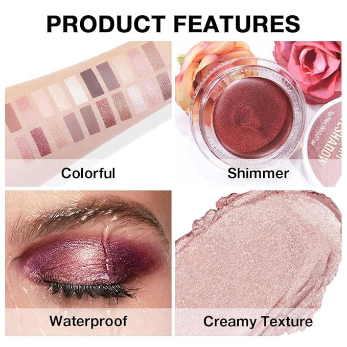 FeiCuiYun Cream Glitter Champagne Shimmer Metallic Eyeshadow Palette Makeup, Natural Single Mini Instant Holographic Eyeshadow For Women, Sombras Crema Para Ojos, Talc, Paraben&Cruelty Free, 17