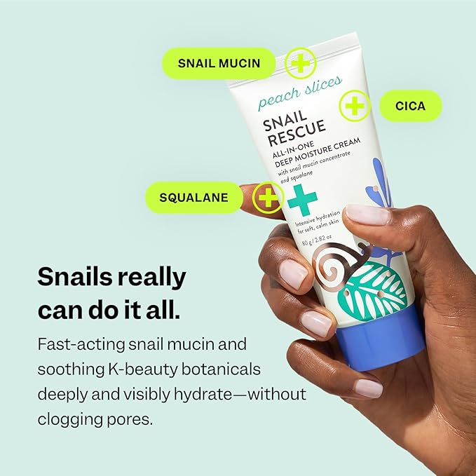 Peach Slices - Snail Rescue All-in-One Deep Moisture Cream (2.82 oz) - Snail Mucin - Intensive Hydration, Soft Skin - Squalane, Hyaluronic Acid & Cica - Clean, Cruelty Free, Korean Skin Care & Beauty