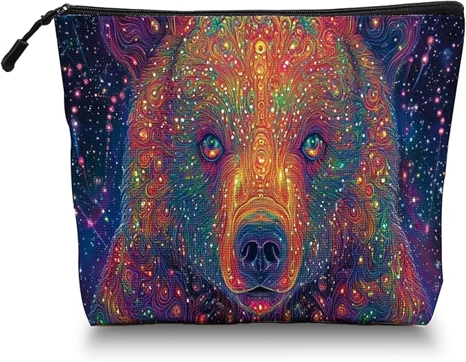 Scribesense Cosmetic Bags Travel Makeup Toilet Case Waterproof Pouch for Women Girls 6.7X9.45inches - Psychedelic Cosmic Bear