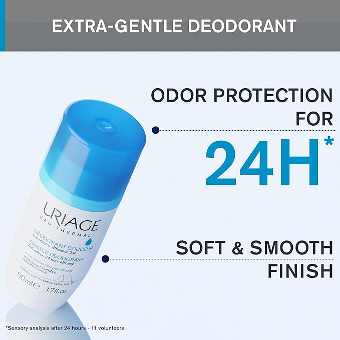 Uriage Deodorant For Sensitive Skin, Daily Freshness, Aluminum-Free Formula, No Alcohol, 24-Hour Odor Protection, Suitable For Sensitive Skin, No White Marks, Unisex