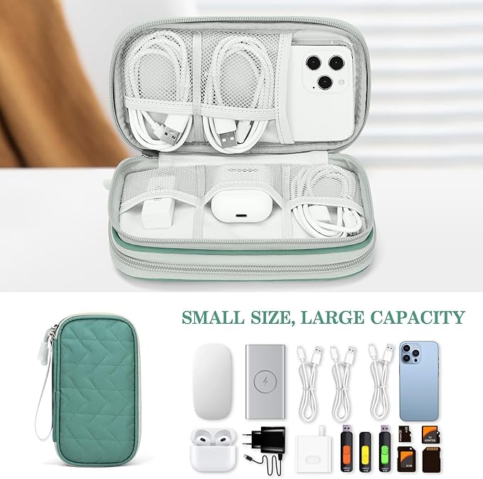 FYY Electronic Organizer, Travel Tech Pouch, Cable Organizer Green Quilted
