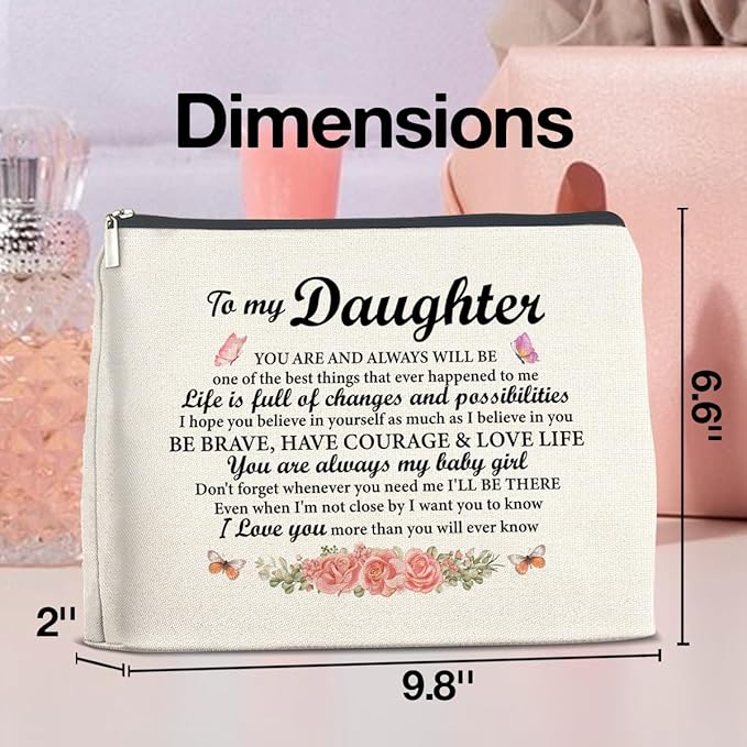 UPNEGE Daughter Gifts Makeup Bag, Gifts for Daughter Floral Cosmetic Bag Zipper Makeup Pouch Gift for Christmas Birthday Graduation