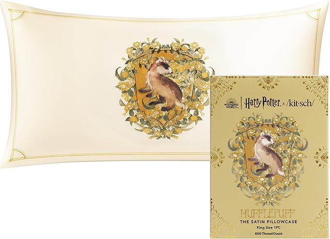 Kitsch & Harry Potter Satin Pillowcase W/Zipper - Size 19x36, Hufflepuff