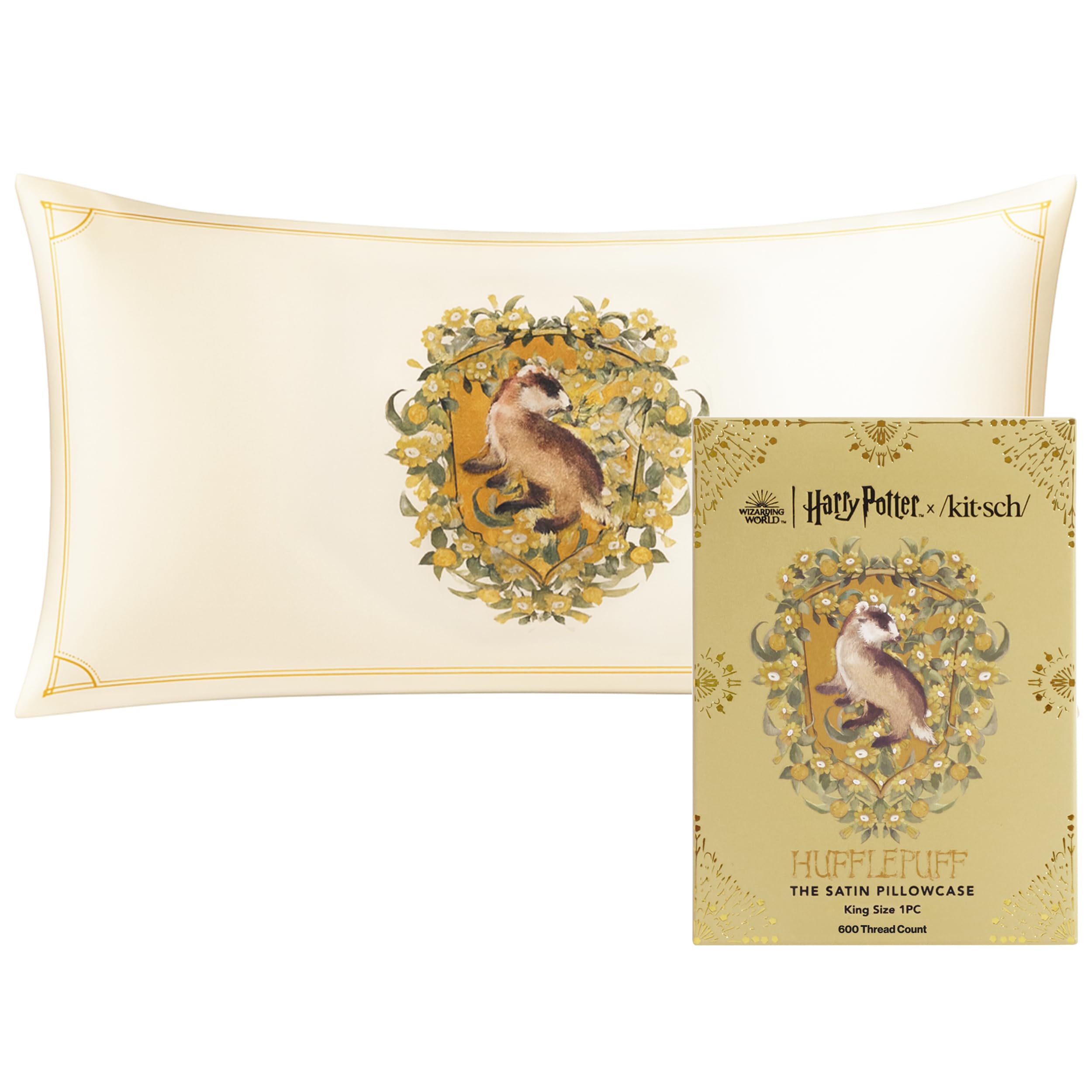 Kitsch & Harry Potter Satin Pillowcase W/Zipper - Size 19x36, Hufflepuff