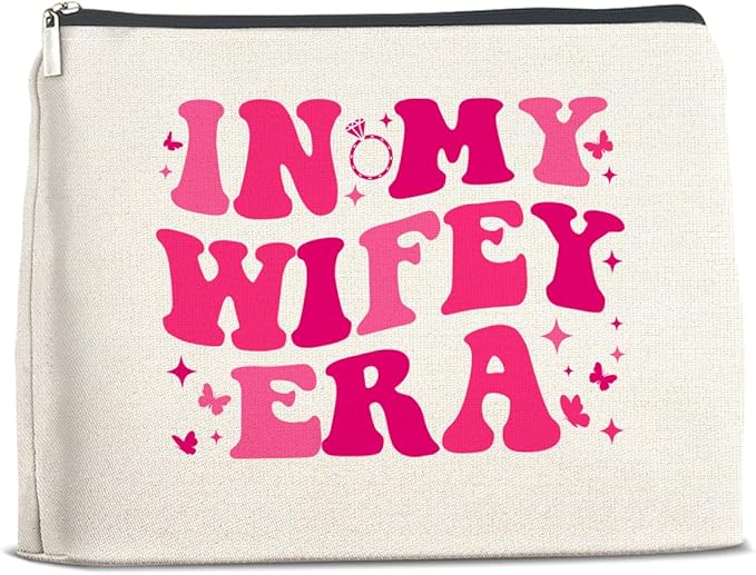 UPNEGE Wifey Makeup Bag Engagement Gifts for Women, Bridal Shower Wedding Bachelorette Party Gifts for Wife Bride, In My Wifey Era Cosmetic Bag Gift