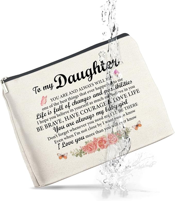 UPNEGE Daughter Gifts Makeup Bag, Gifts for Daughter Floral Cosmetic Bag Zipper Makeup Pouch Gift for Christmas Birthday Graduation