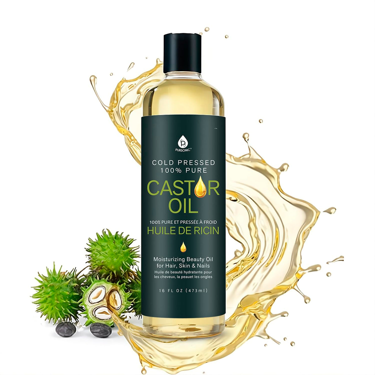 Pursonic 2-Pack Castor Oil (160oz) Cold-Pressed, Hexane-Free Castor Oil-Moisturizing, For Dry Skin, Hair Growth - For Skin, Hair Care, Eyelashes