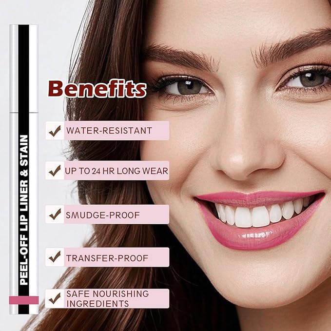 QCMME Lip Liner Stain Peel Off with Tweezer, Long Lasting Matte Lip Tattoo, Highly Pigmented Color Lip Tint Makeup, Waterproof, Transfer-proof Lipstain for Women, for All Skin Types