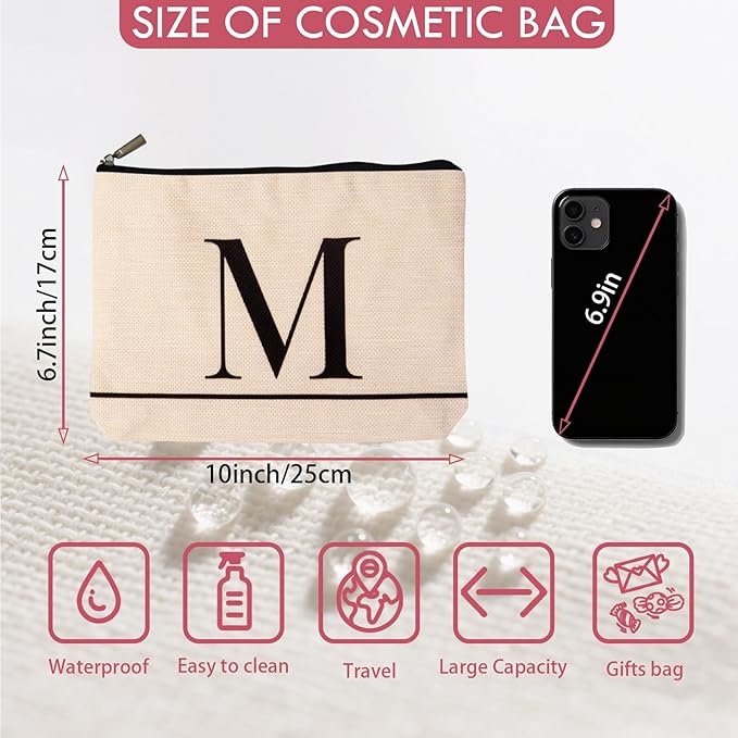 HDYHDY Letter A-Z Initial Personalized Makeup Bags, Birthday Gifts for Women, Monogrammed Gifts for Women Mom Sister Best Friend Bride Bridesmaid, Mothers Day, Christmas, Small Travel Cosmetic Bag (M)
