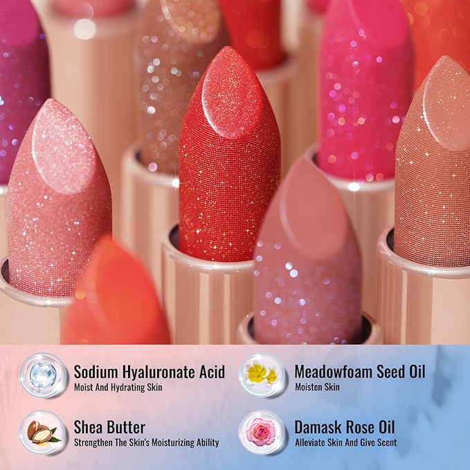Oulac Hot Pink Lipstick Set 2PCS - Included Metallic Fuchsia Lipstick and Shimmer Pink Liptsick, Vegan Lightweight Hydrating Formula, 15+D02