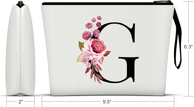 Vavabox A-Z Personalized Makeup Bag, Birthday Gifts for Women Mom, Gifts for Best Friend, Bride Bridesmaid Cosmetic bag (G, 01-White)
