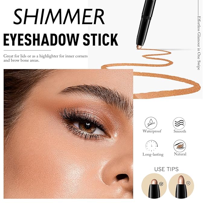 Wugbc Eyeshadow Stick Waterproof Cream Eye Shadow Pencil Long-Lasting Crease-Proof Shimmer Glitter Eyeshadow Crayon Smooth High Pigmented Highlighter Neutral Eye Shadow Liner Makeup, 1 CARAMEL