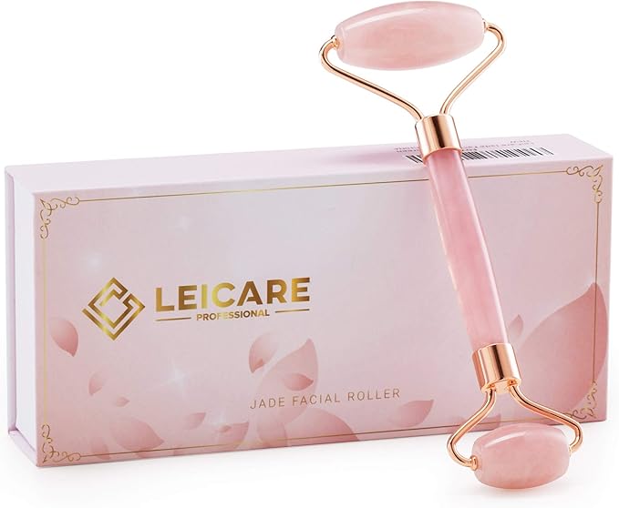 LeiCare Jade Roller for Face - Rose Quartz Face Roller Skin Care - Stone Facial Roller, Face Massager for Women, Relieve Stress, Remove Wrinkles Eye Puffiness