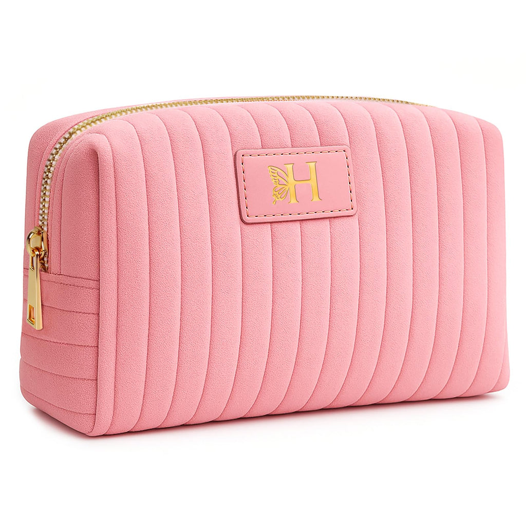 BagUrshion Monogrammed Make Up Bags for Women,Personalized Cosmetic Bags Women,Small Quilted Makeup Pouch,Cute Makeup Bag Travel,Birthday Gifts for Teen Girl (Blue N)