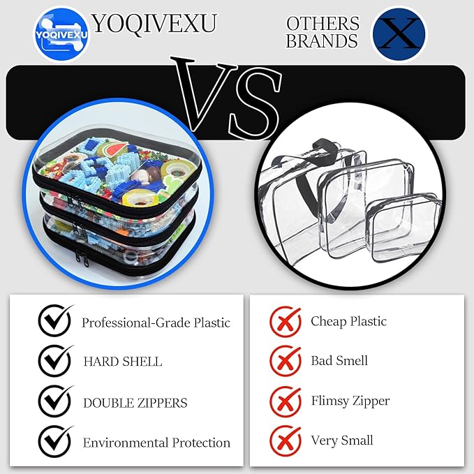 YOQIVEXU 3 Piece Clear Hard Shell Zipper Case, Hard Plastic Clear Makeup Bag, TSA Approved Anti-Crush Toiletry Cosmetic Organizer Pouches for Travel & Daily