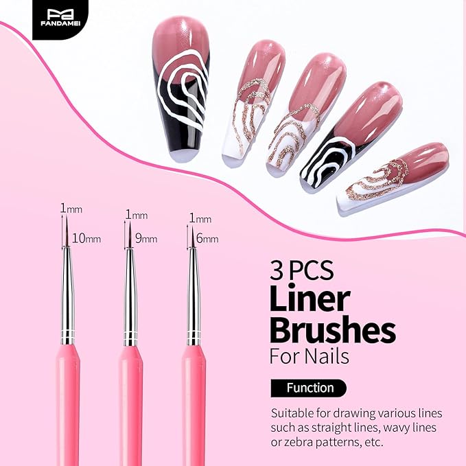 FANDAMEI Nail Art Tools, Nail Design Tools, Nail Art Brushes, Nail Brush Set With Nail Stand, Nail Holder For Painting Nails, 11PCS Nail Brushes For Nail Art, Nail Dotting Tool, Nail Art Palette, Pink
