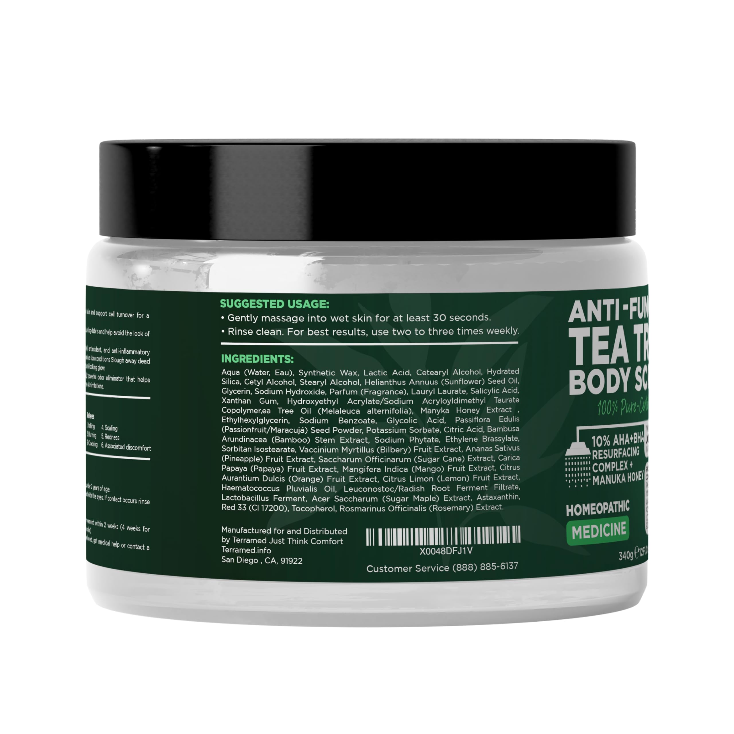 Antifungal Body Scrub with Tea Tree Oil Soothes Itchy Skin & Rashes