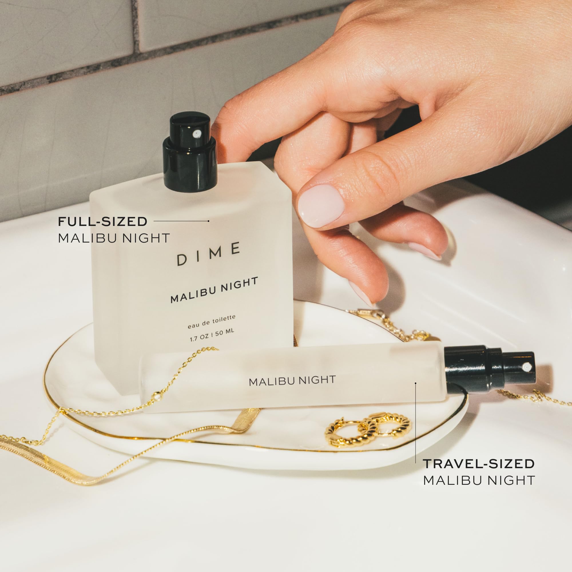 DIME Beauty Malibu Night Travel Perfume, Beachy Coconut Perfume for Women with Night Blooming Jasmine, Coconut & Radiant Raspberry, Eau de Toilette Spray, Vegan, 0.34 oz / 10 ml