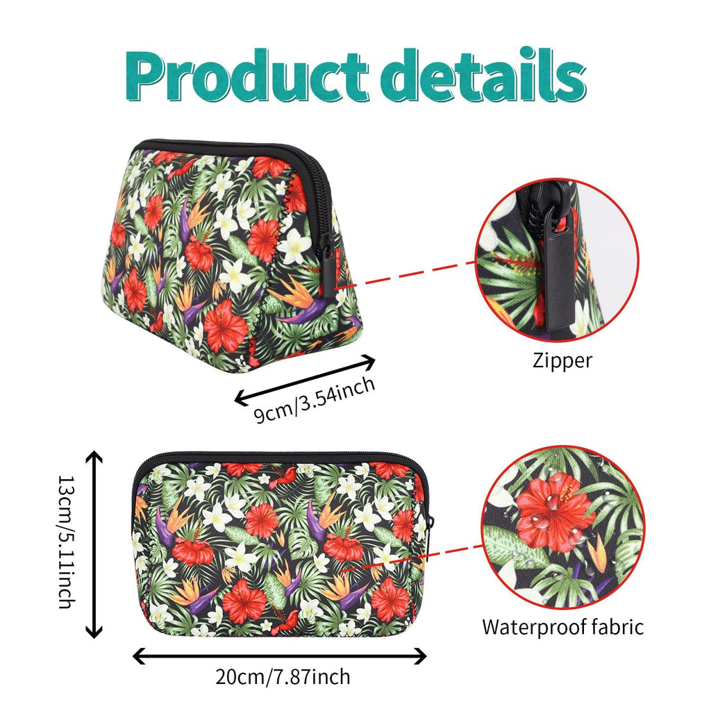 AJLTPA Waterproof Neoprene Cosmetic Bag, Tropical Flower