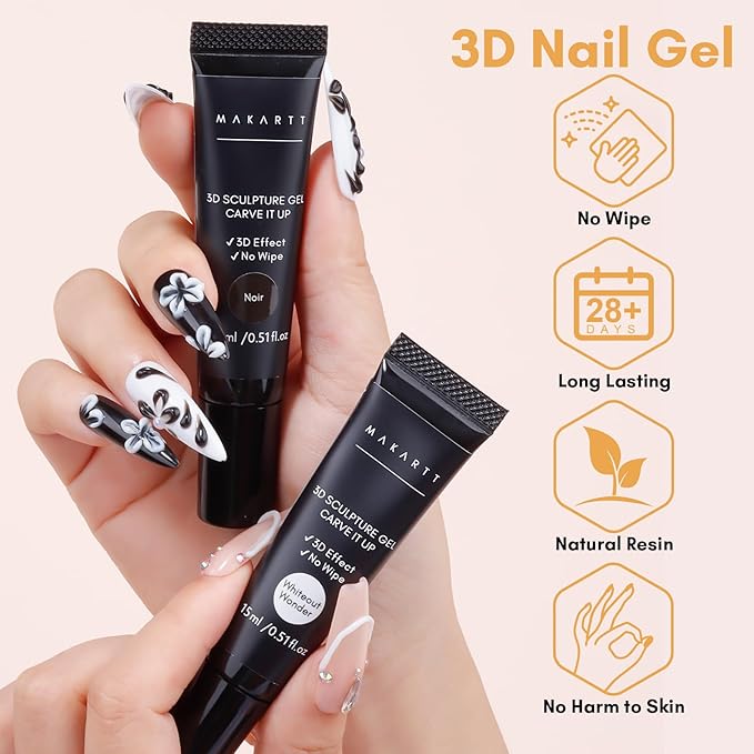Makartt 3D Nail Gel, 2 Pcs 15g Nail Sculpting Gel for Molding and Drawing