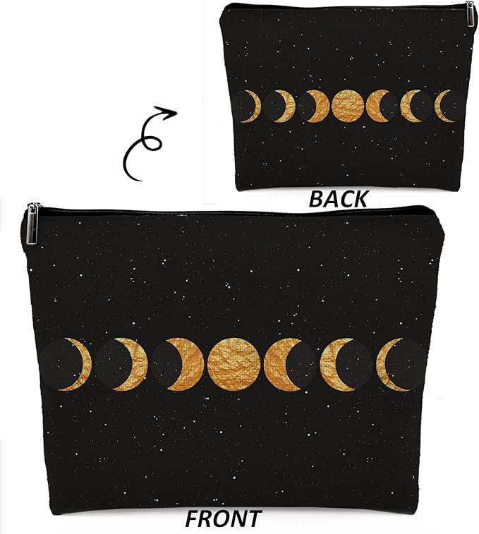 Dwept Abstract Boho Minimalist Moon Phases Cosmetic Bag, Mid Century Bohemian Modern Art Makeup Bag Zipper Cosmetic Pouch Bag Travel Linen Makeup Organizer, Boho Gifts for Women Teen Girls Her Teens
