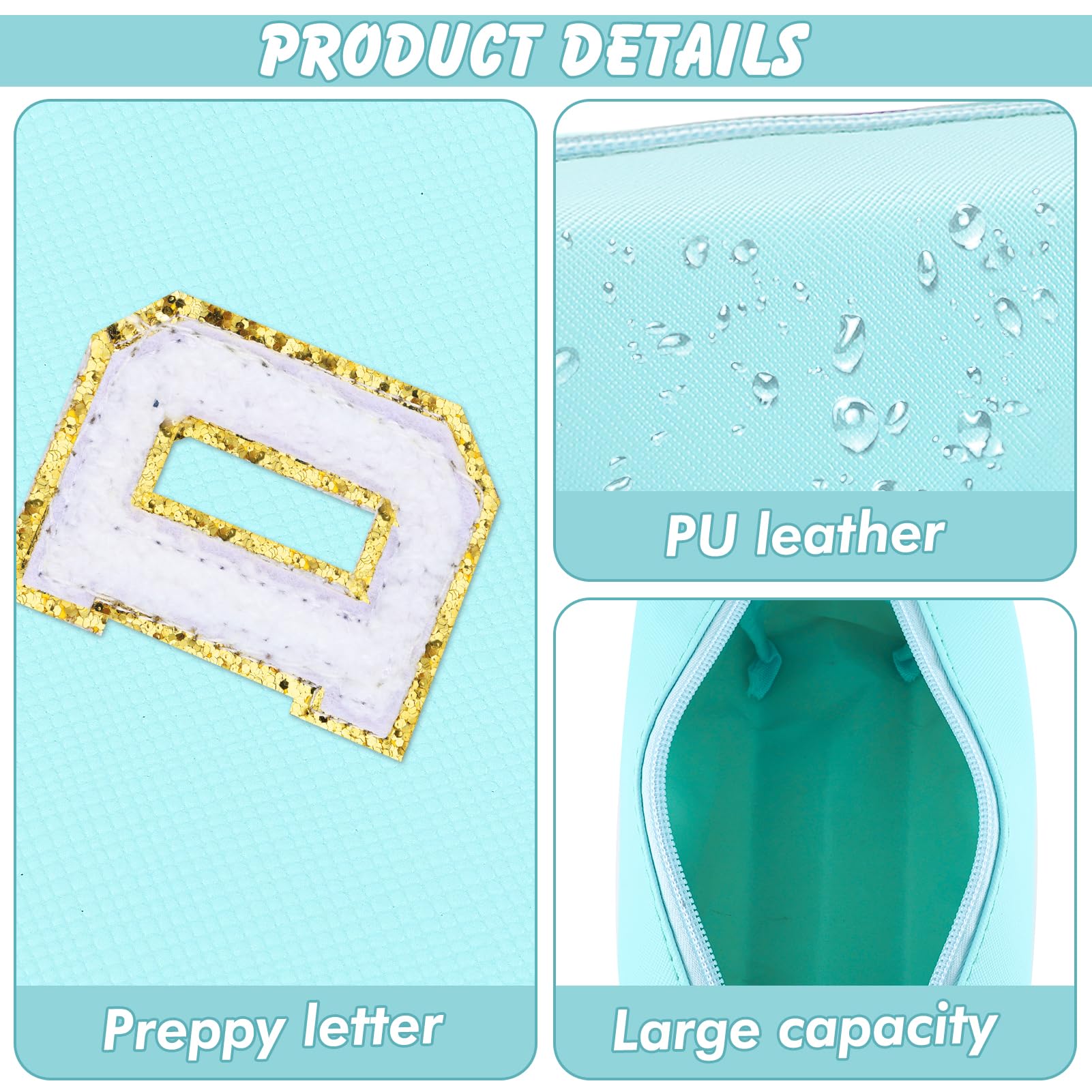 URSKYTOUS Gifts for Girls Initial Makeup Bag Personalized Cosmetic Bag with Zipper Cute Travel Toiletry Bag Waterproof PU Preppy Makeup Pouch Birthday Gift for Teen Girls Women(Blue D)