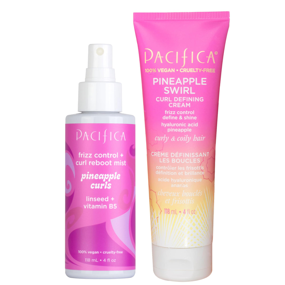 Pacifica Pineapple Swirl Curl Defining Cream – Bounce, Frizz Control & Curl Enhancer Styling Cream for Curly Hair & Wavy Hair – Coconut Oil & Hyaluronic Acid For No-Crunch Hold – Cruelty-Free – 4-oz