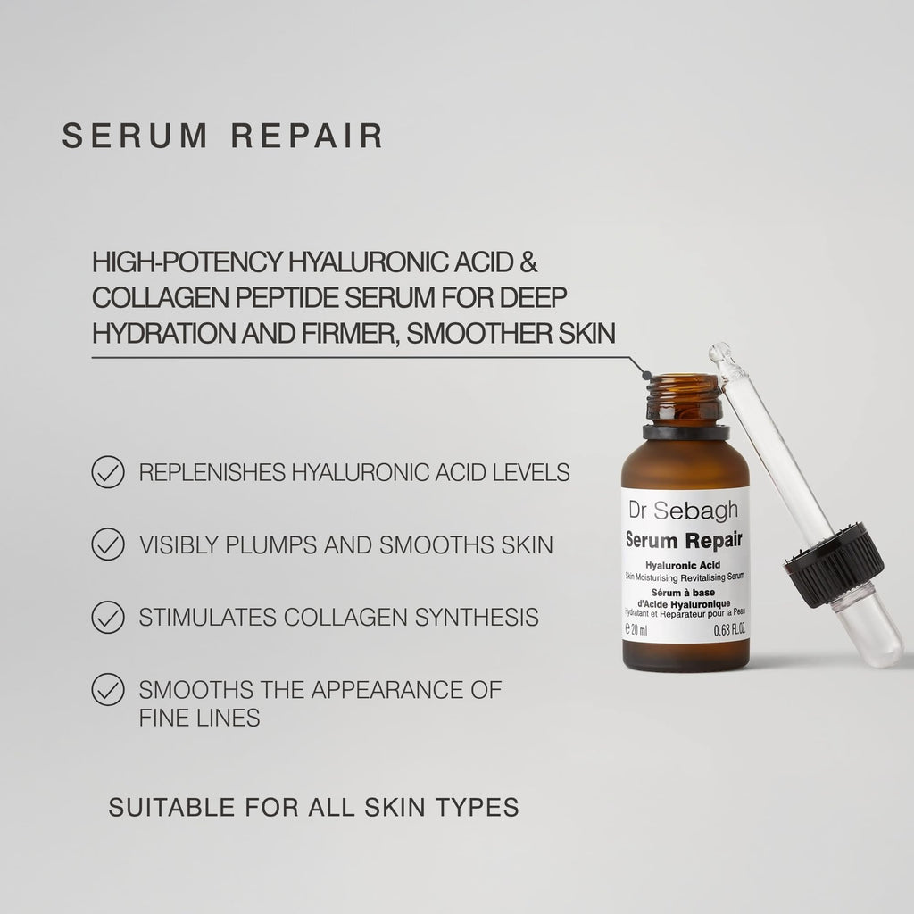 Dr Sebagh Serum Repair (0.68 fl oz) - Award-Winning Hyaluronic Acid Facial Hydrator - Anti Aging & Wrinkle - Skin Moisturizing & Repairing Formula - Collagen Boosting Youthful Glow For Women & Men