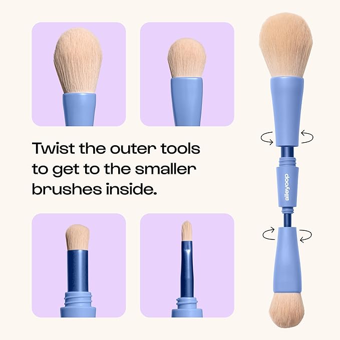 Alleyoop 4-in-1 Makeup Brush, Overachiever Travel Makeup Brush Set