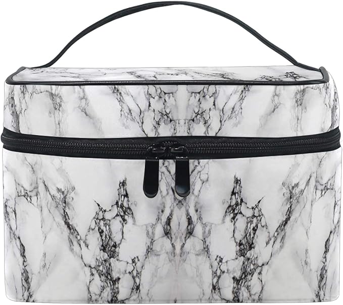 MNSRUU Makeup Bag, White Marble Travel Makeup Organizer Bag Cosmetic Cases Toiletry Bags for Girl Women Ladies