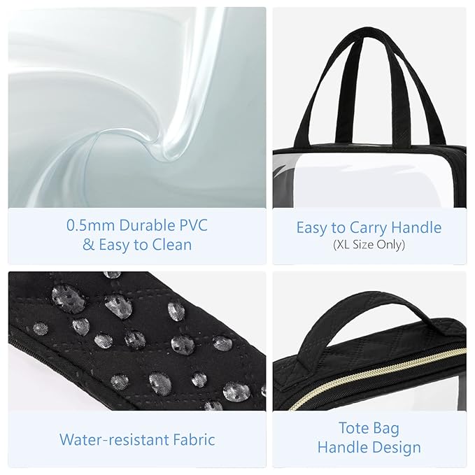 PACKISM Clear Makeup Bag Travel - TSA Approved Toiletry Bag, 3 Pack Black