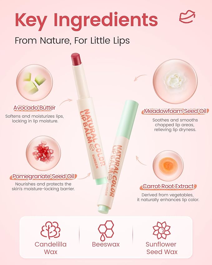 RUNBEN Kids Tinted Lip Balm, Juicy Pomegranate Lipstick