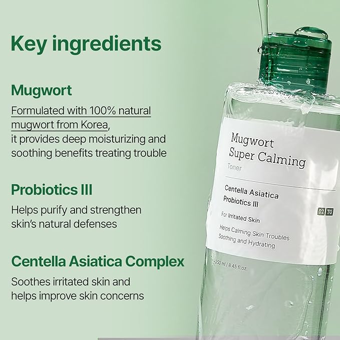 MEDITHERAPY Mugwort Super Calming Toner - Korean Hydrating Toner for face, Purifying Mugwort Essence, Soothing, Calming, Refreshing Facial Toner for Dry, and Sensitive Skin, Daily Skincare, 8.45 fl.