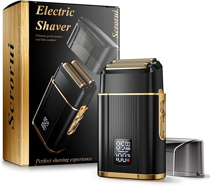 Scrorui Professional Foil Shaver for Men: Cordless Electric Razor with High-Speed Dual Blades, Rechargeable USB-C, IPX6 Waterproof & Travel-Friendly/Home Use