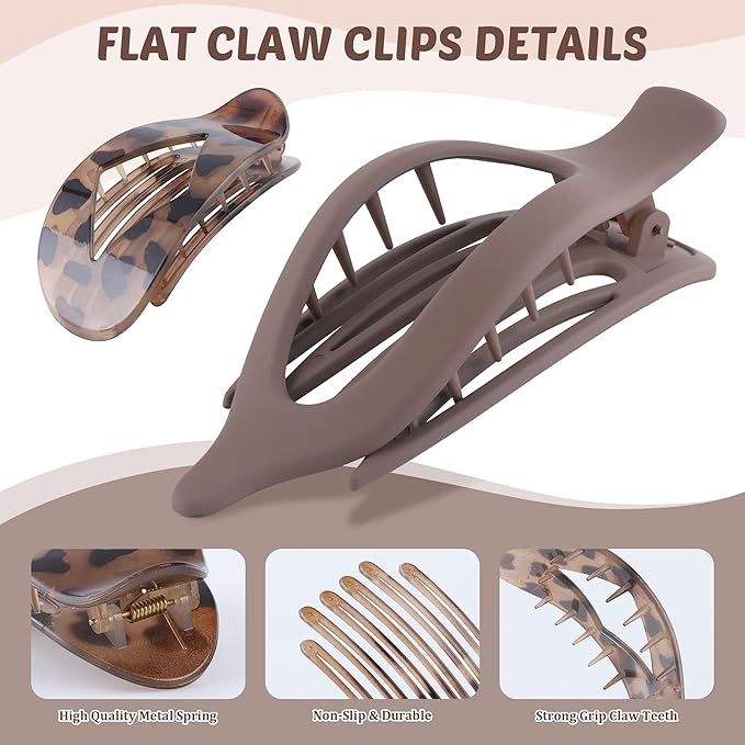 Lourny 6PCS Flat Claw Clips for Women French Flat Hair Clips for Thin Hair